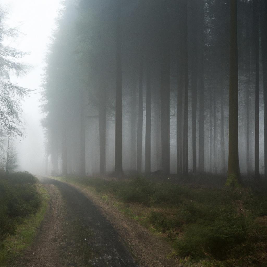 A mystical view of the Belgium forest in the morning fog