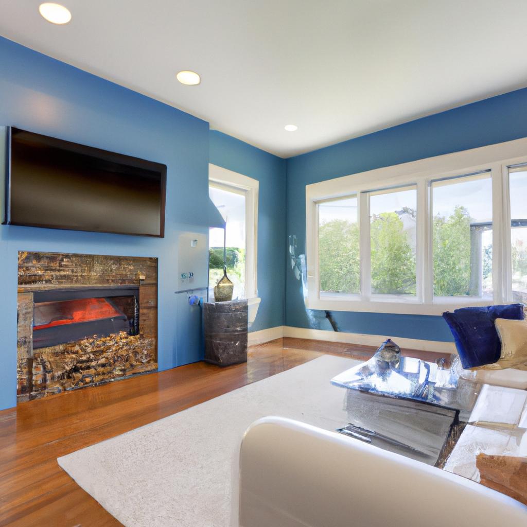 The soothing effect of Lake Blue Color enhancing the ambiance of this contemporary living room
