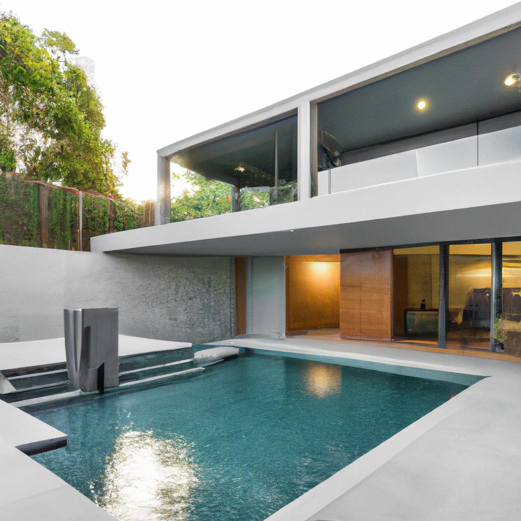 This modern residential pool features sleek and stylish design that is sure to impress.