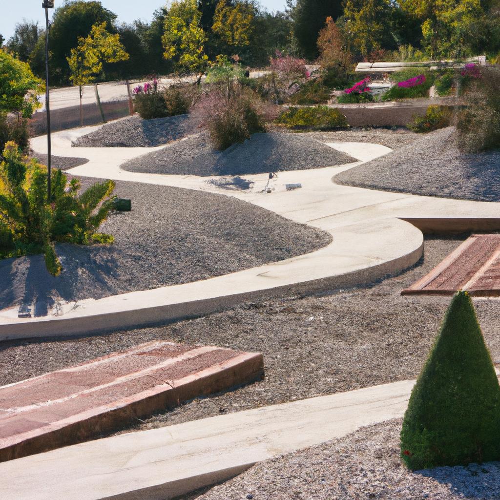 A sleek and eco-friendly park design that utilizes solar panels and rainwater harvesting