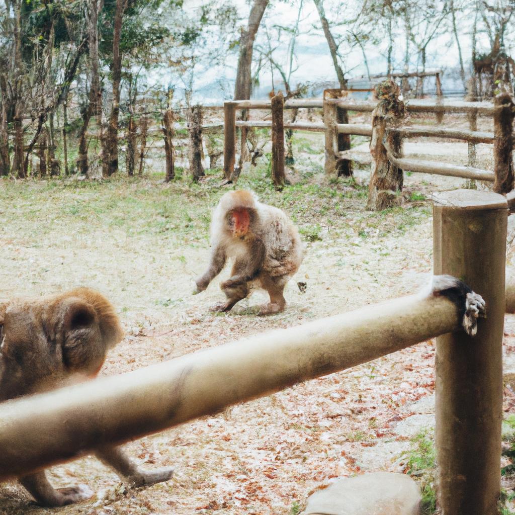 Visitors interacting with monkeys at a popular monkey park in Japan