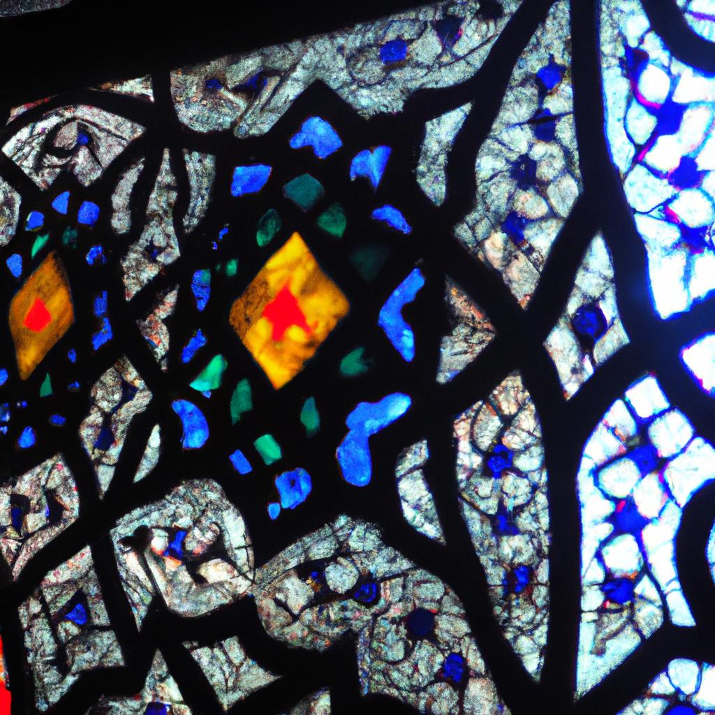 The stained glass windows of Mosque Shah Cheragh feature intricate patterns and vibrant colors.