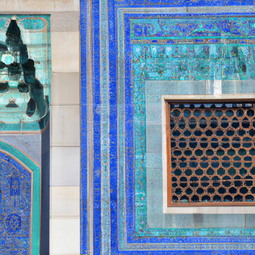 The façade of Mosque Shah Cheragh boasts intricate tile work and calligraphy.