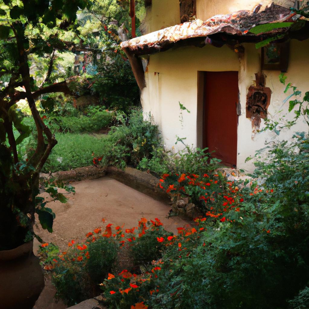 A serene mud home with a beautiful courtyard garden