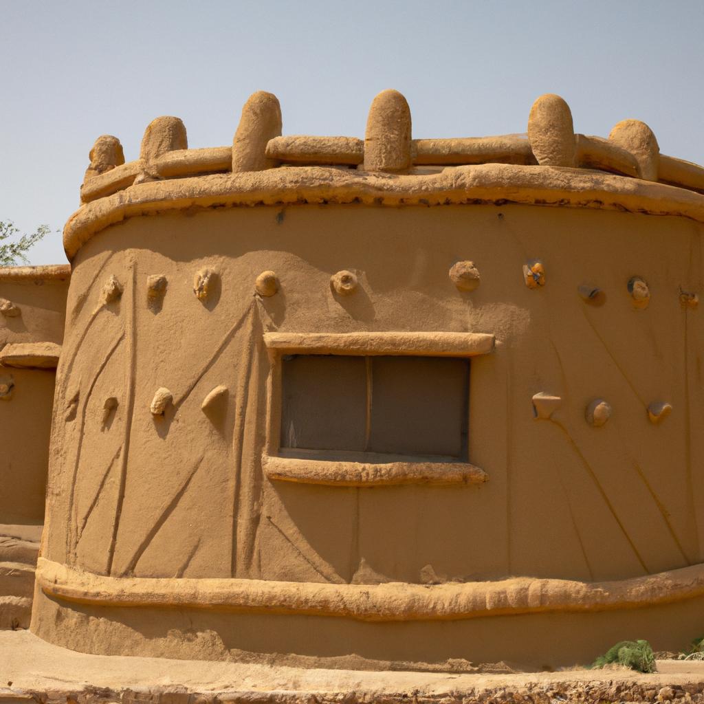 The intricate patterns and designs on the walls of this mud house showcase the skill of the local craftsmen.