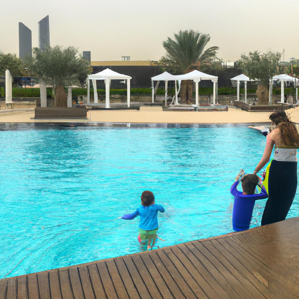 Families can enjoy the poolside amenities at Nad Al Sheba Dubai Pool