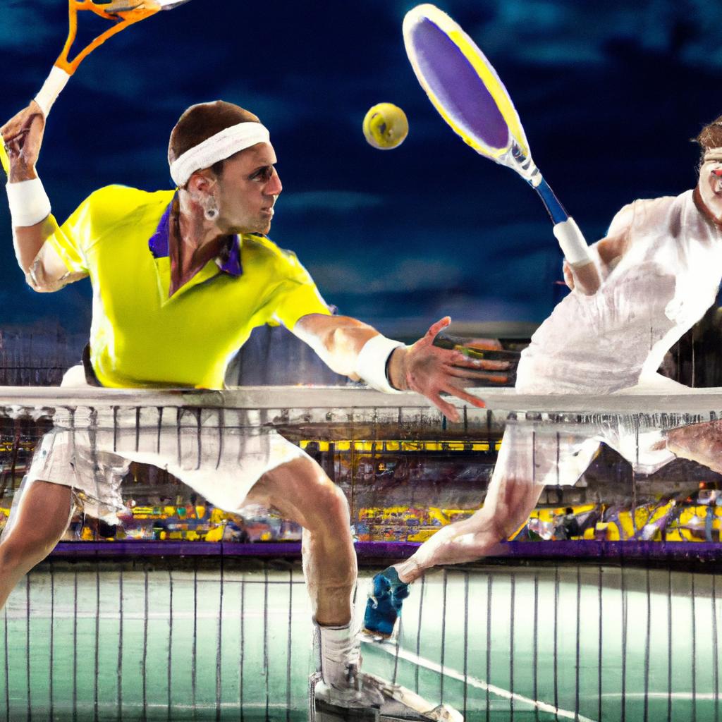 Rafael Nadal and Roger Federer playing in the Wimbledon final