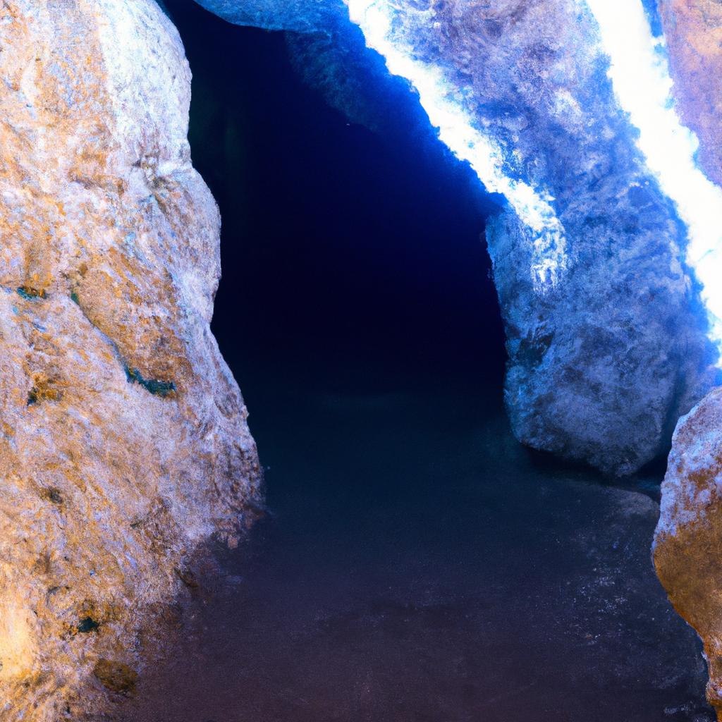 The stunning beauty of a narrow cave grotto filled with glowing crystals.