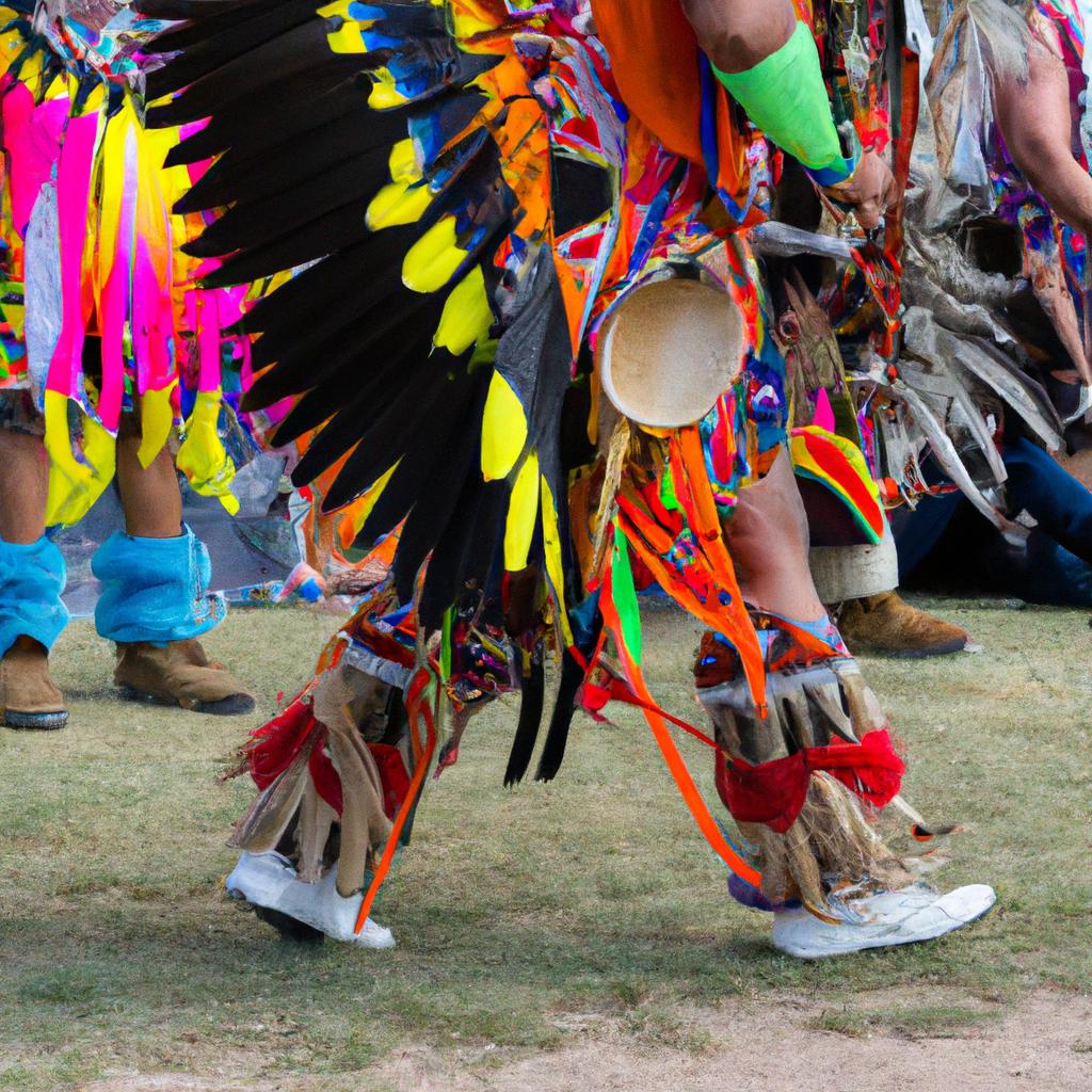 The vibrant colors and intricate movements of Native American dancers at a ceremony on the Grand Canyon Indian Reservation