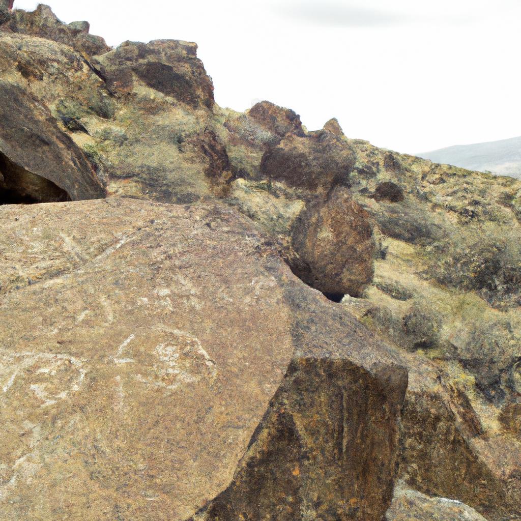 Ancient Native American petroglyphs near Devils Mountain Wyoming.