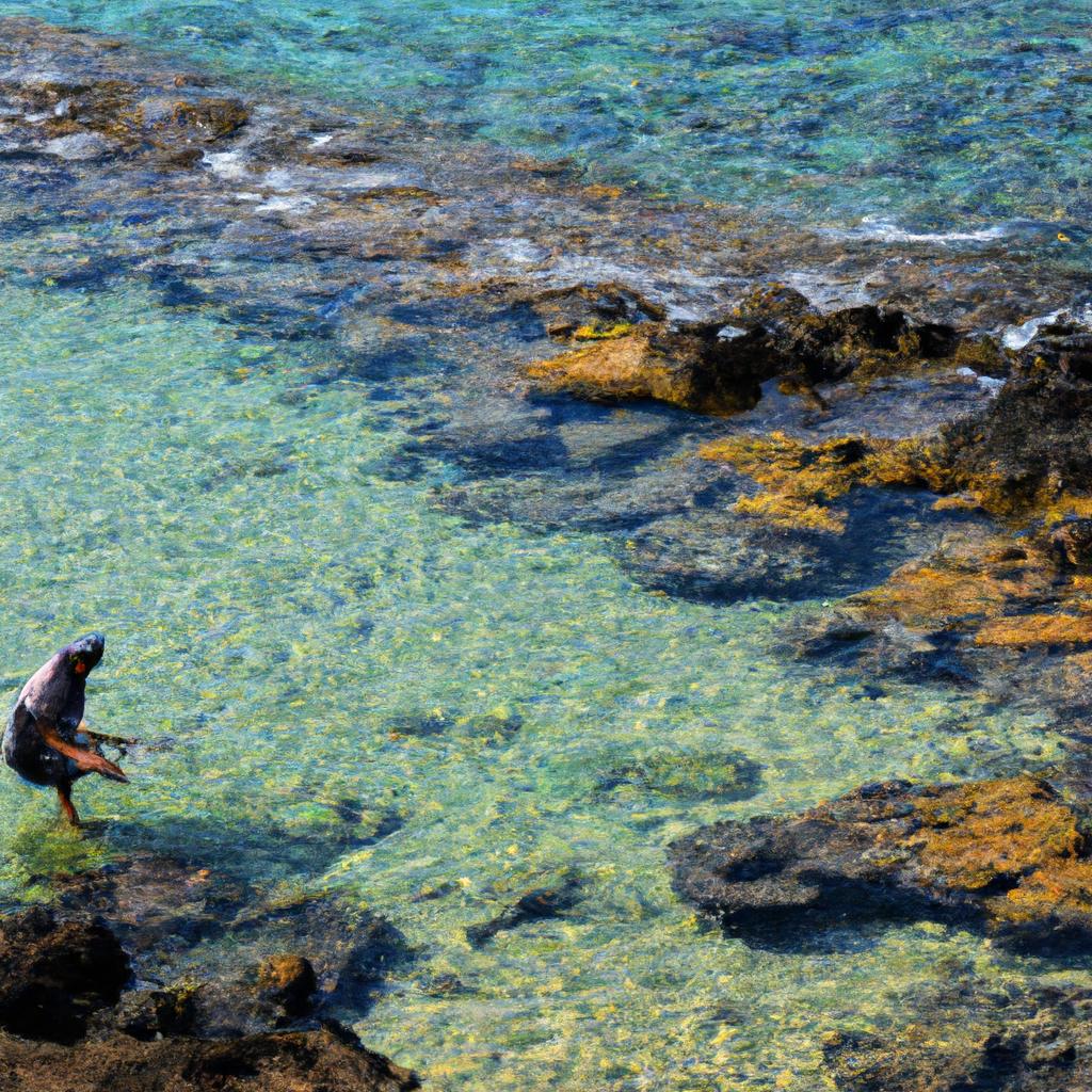 Native Hawaiian man fishing in the crystal-clear waters of Niihau Island