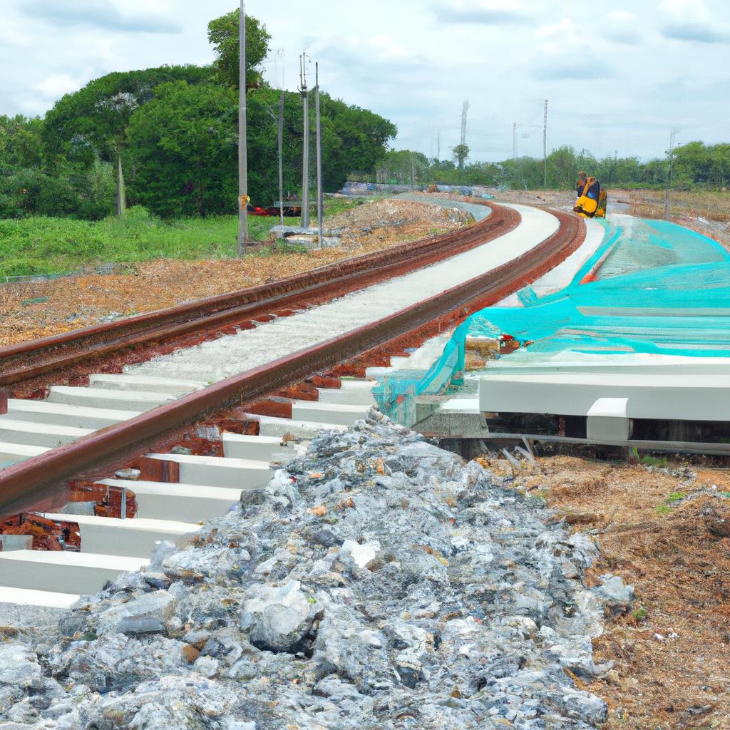 New railway tracks being constructed to improve transportation in Thailand.