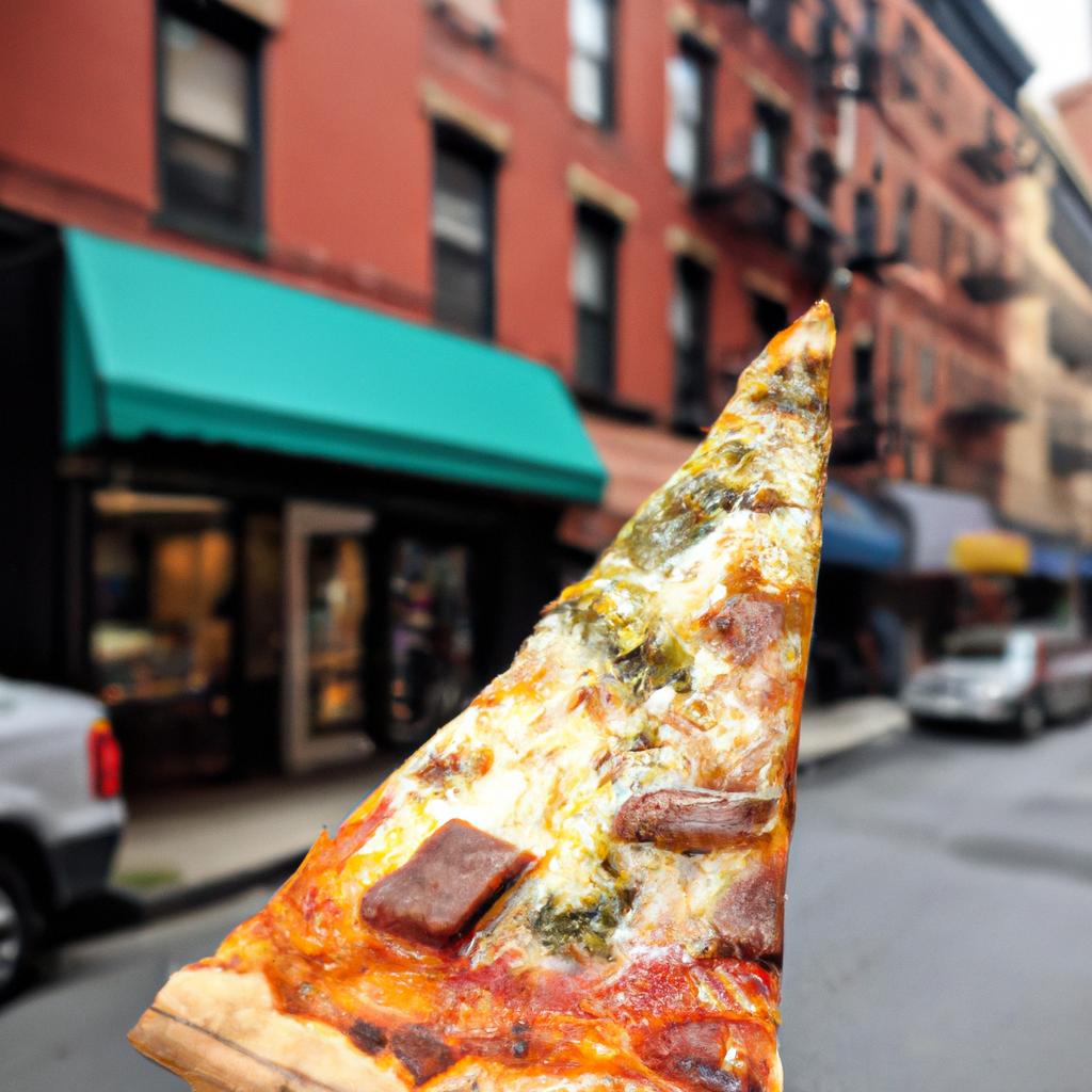 Indulging in a mouthwatering slice of New York-style pizza from a local pizzeria