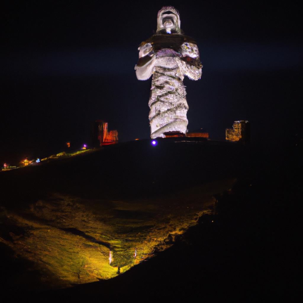 The magical glow of the Statue of Love in Georgia at night