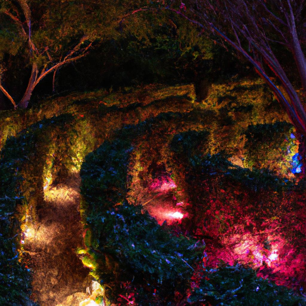 Shrub mazes can be transformed into enchanting landscapes at night with the use of creative lighting.
