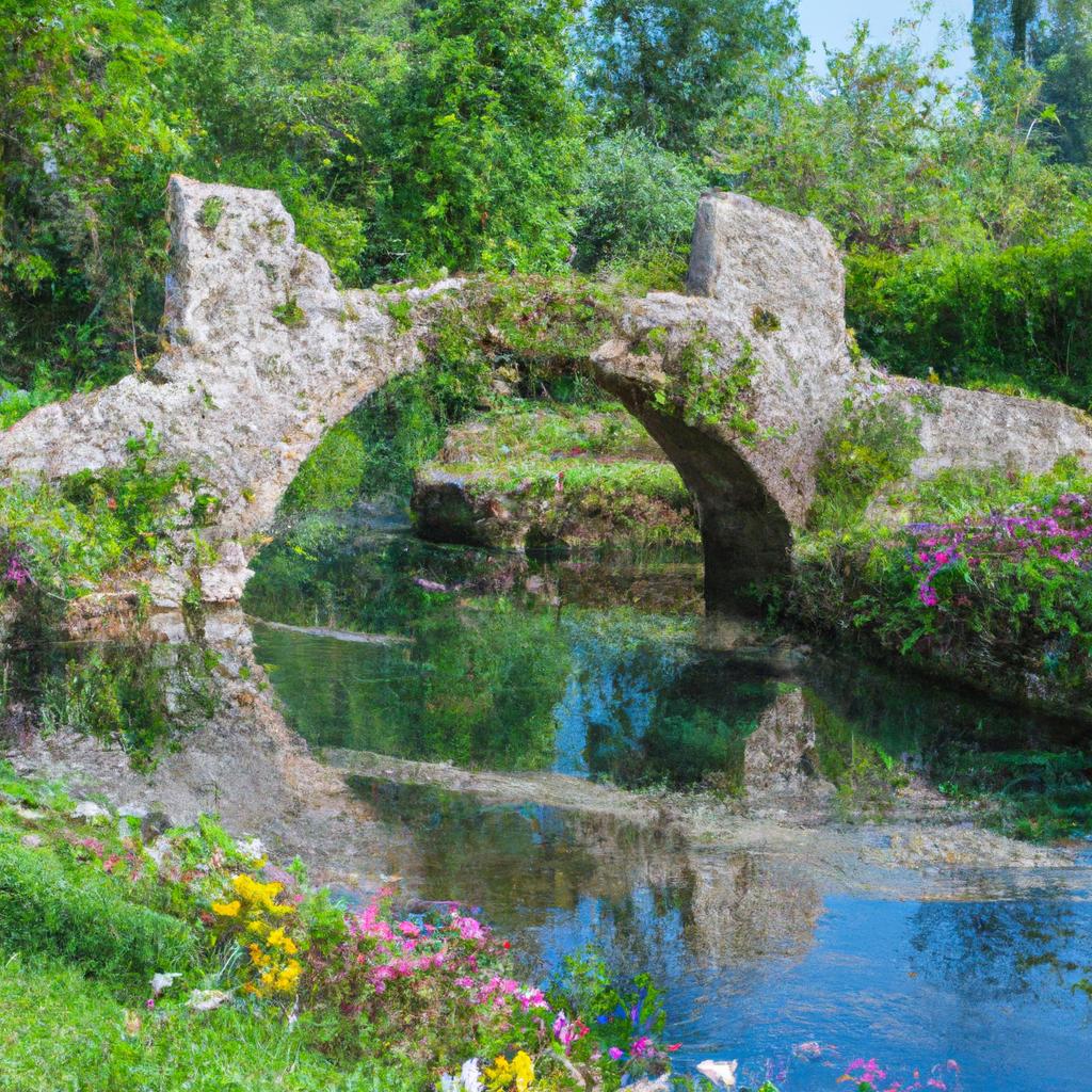 The elegant bridge in Ninfa Garden Italy