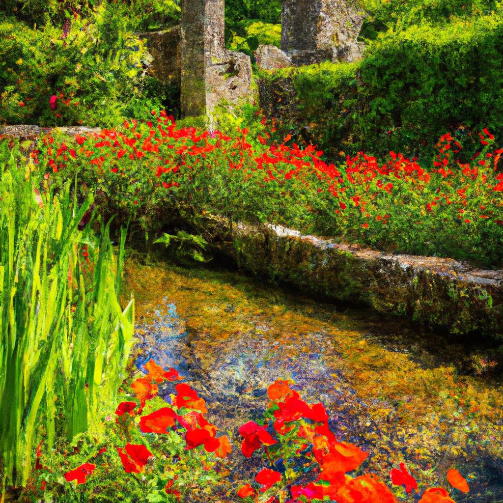 Flowers of varying colors and shapes in Ninfa Garden Italy