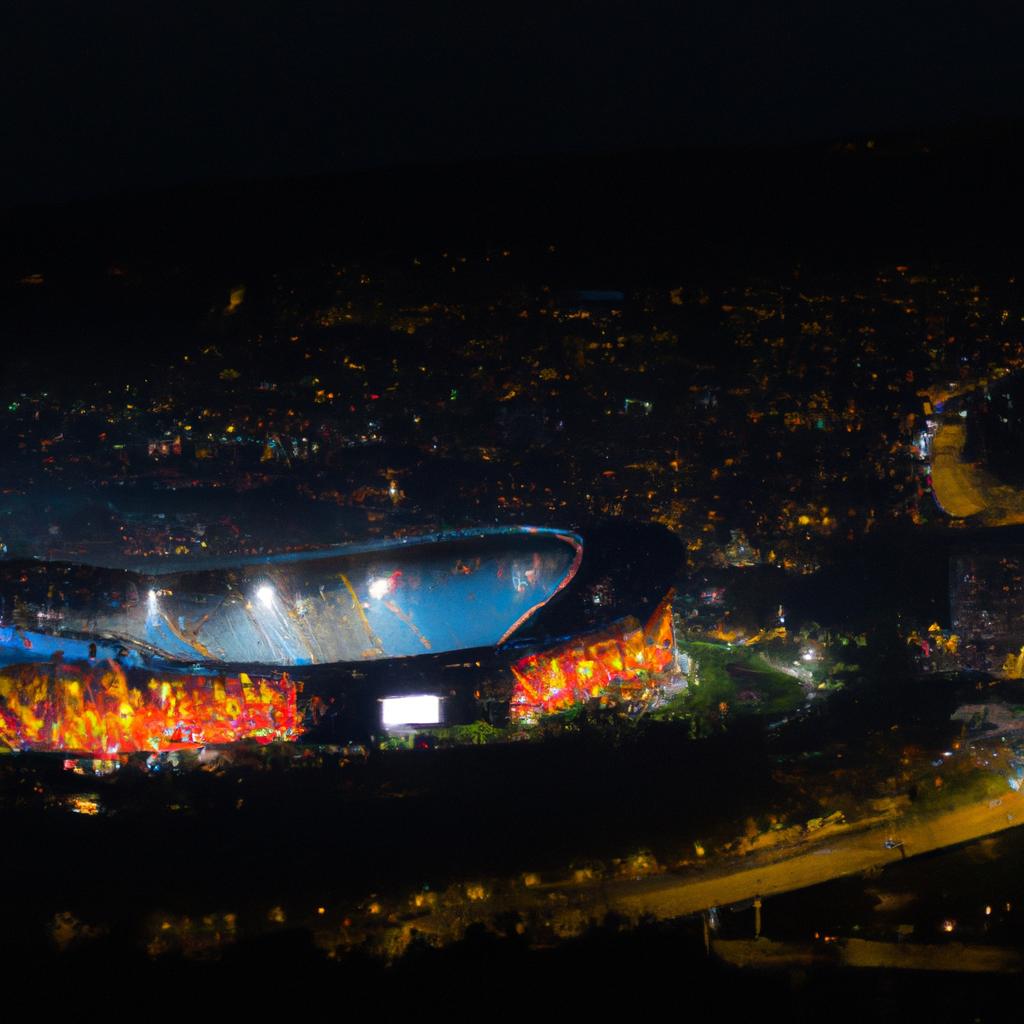 The Norway stadium looks even more impressive at night when it is lit up.