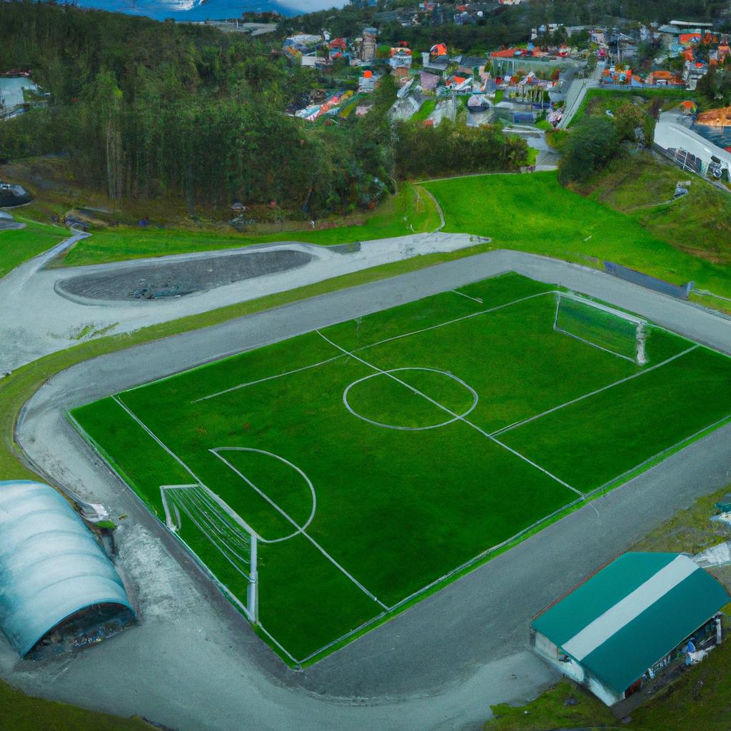 The perfect green of the soccer fields in Norway is a sight to behold from above.