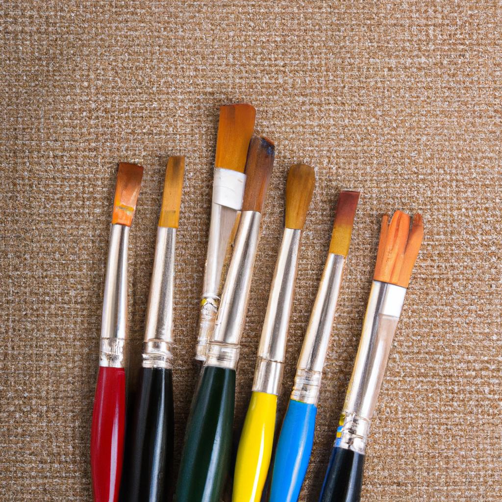 Unleash your creativity with seven different color paintbrushes on a canvas