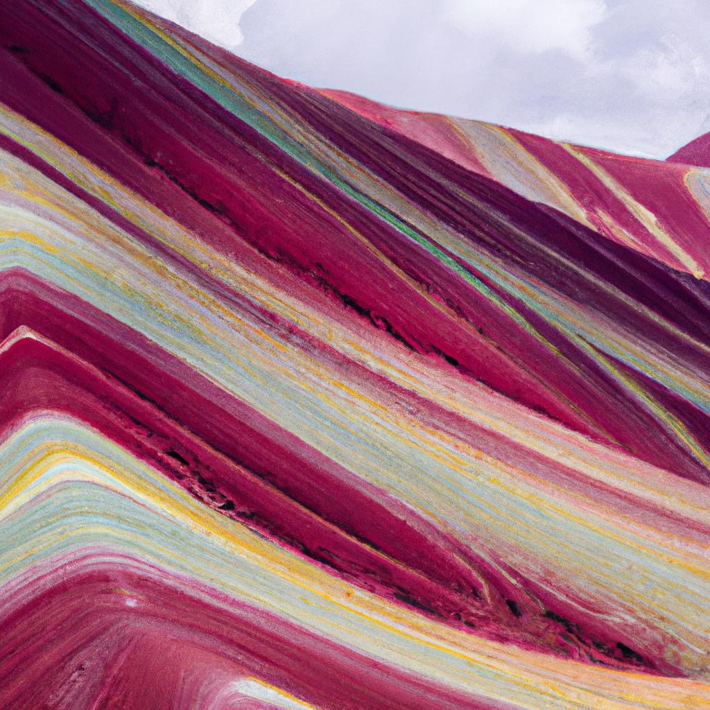 The unique formations of the Painted Mountains in Peru are a result of millions of years of geological activity