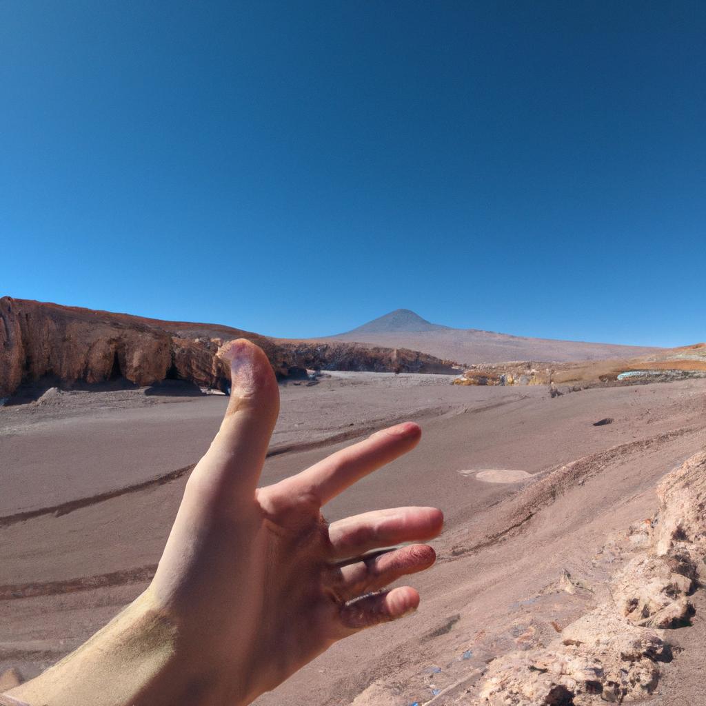 This breathtaking panoramic view of the Atacama Desert shows the Hand in the distance.