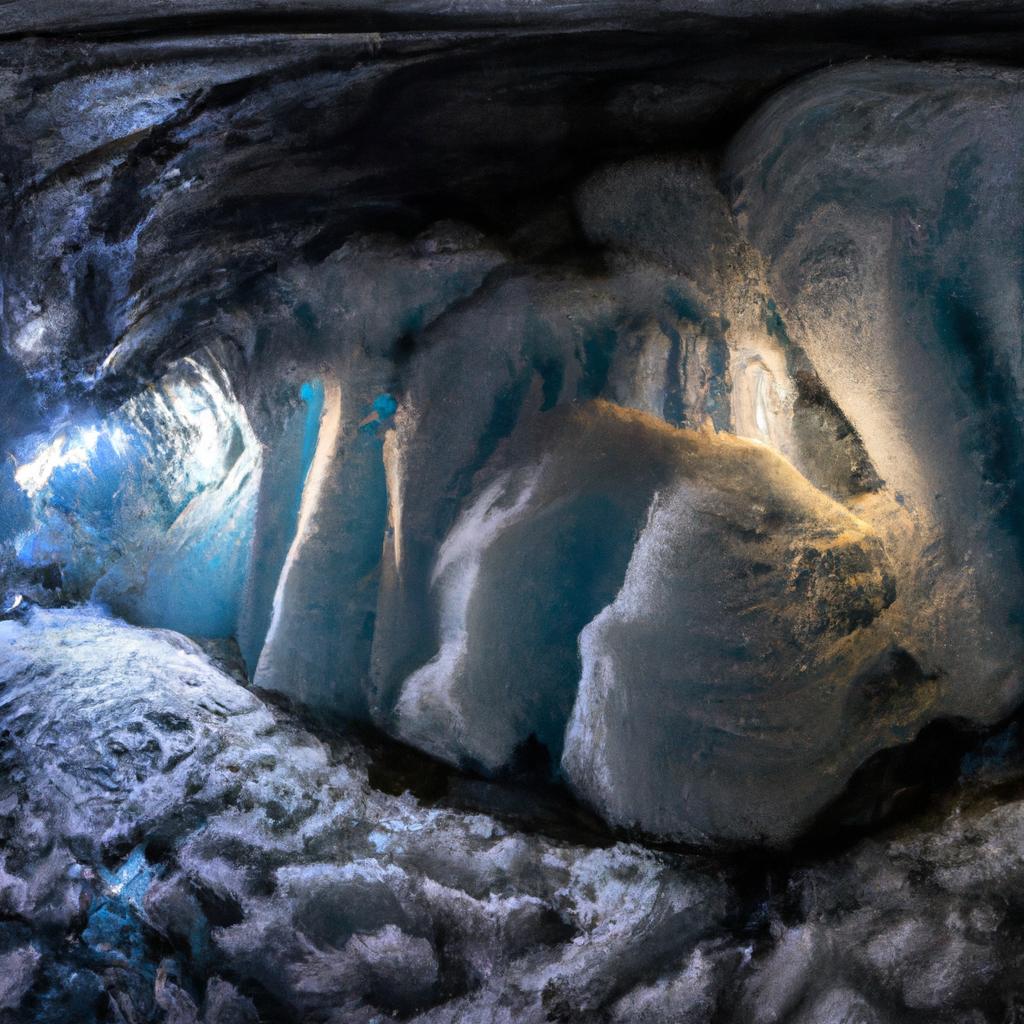 Panoramic view inside the Austria Ice Caves
