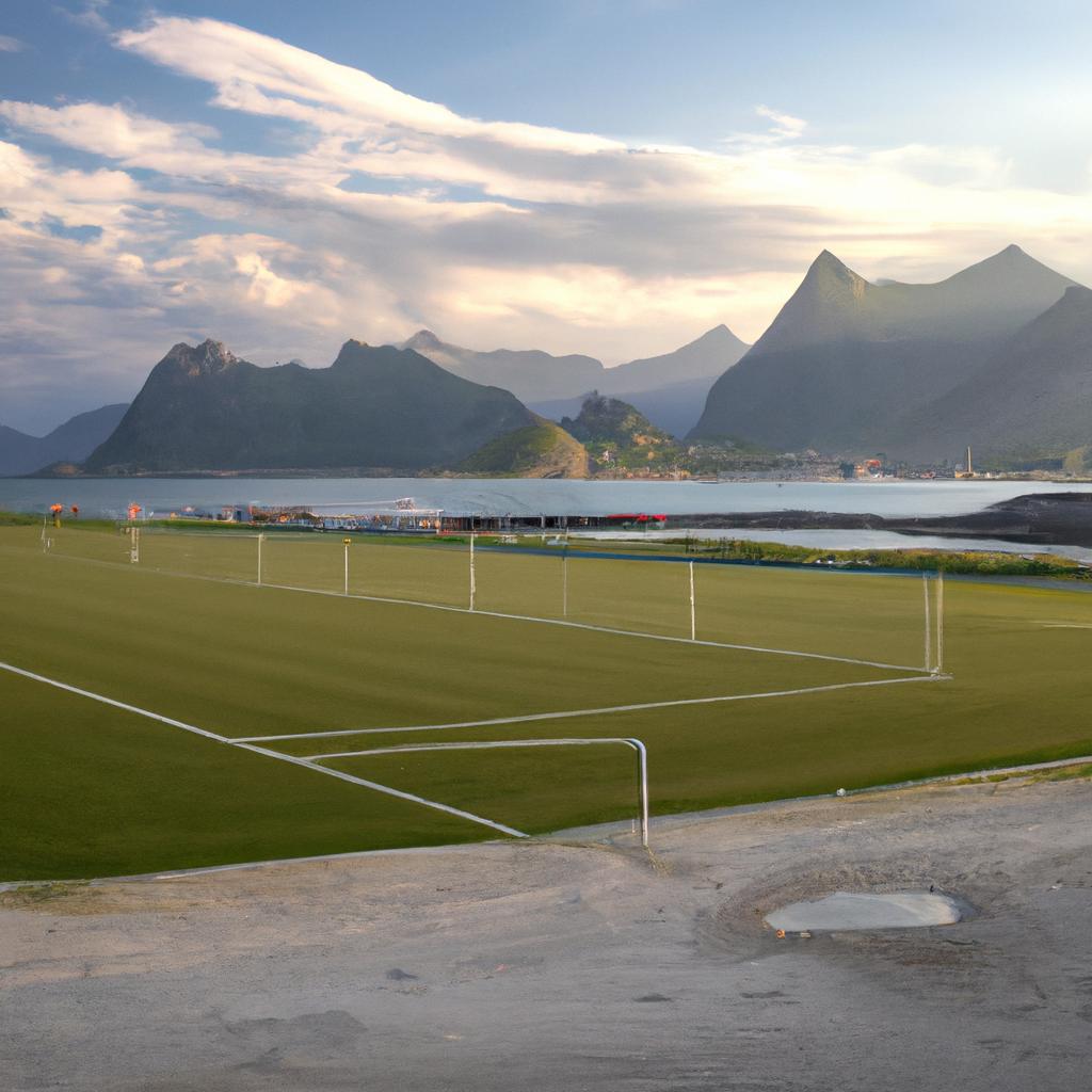 The Lofoten soccer field offers stunning views of the surrounding mountains and fjords