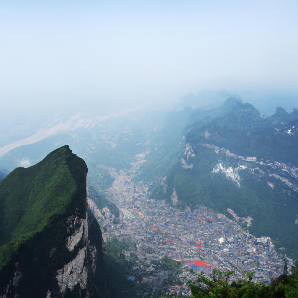 A breathtaking panoramic view of the city from the top of Tianmen Mountain.