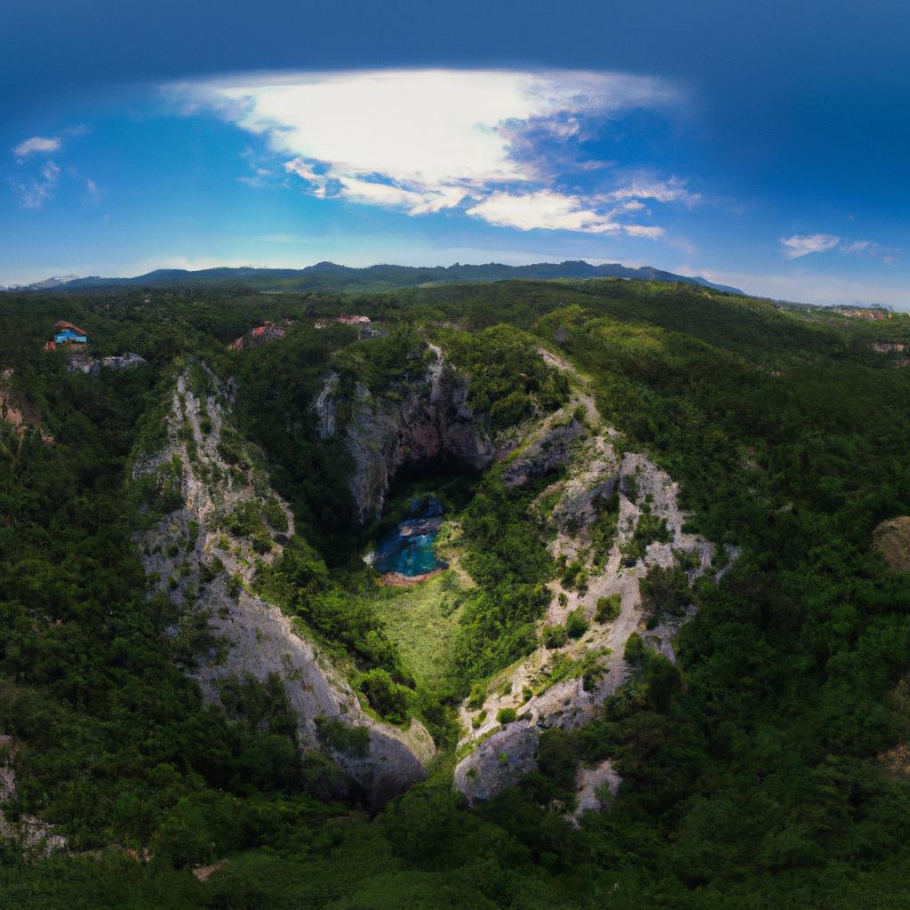 The Croatian Eye of the Earth is situated in a beautiful location, surrounded by picturesque landscapes that offer a panoramic view.