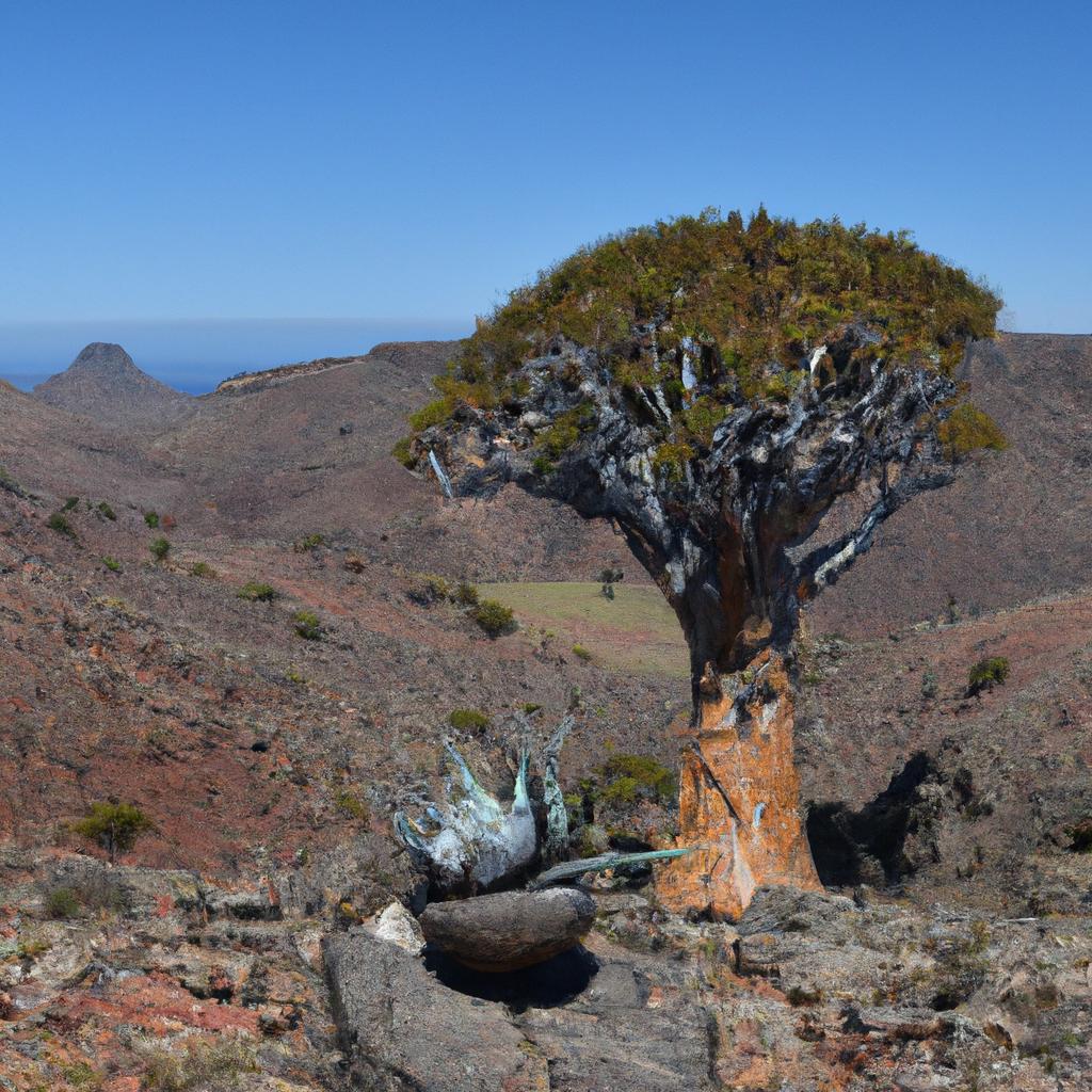 The Dragons Blood Tree in its natural habitat, a rare sight to behold.
