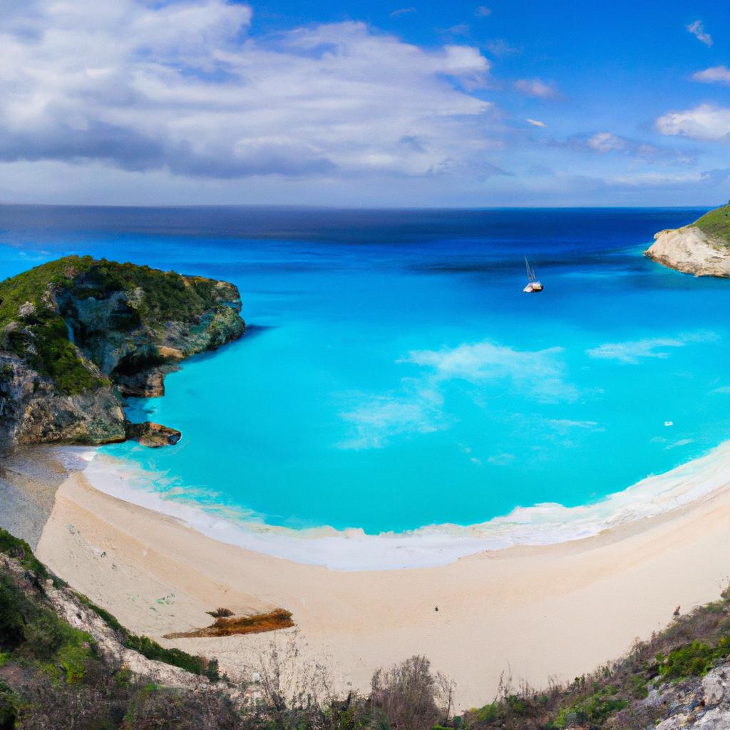 A breathtaking panoramic view of the crystal-clear waters of Shipwreck beach