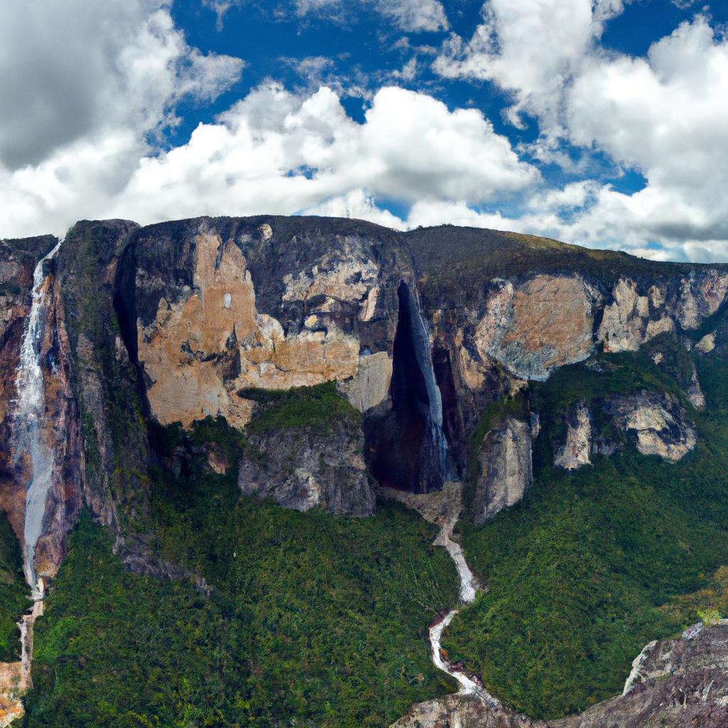 The majesty of Salto Angel and its surroundings is captured in this panoramic shot.