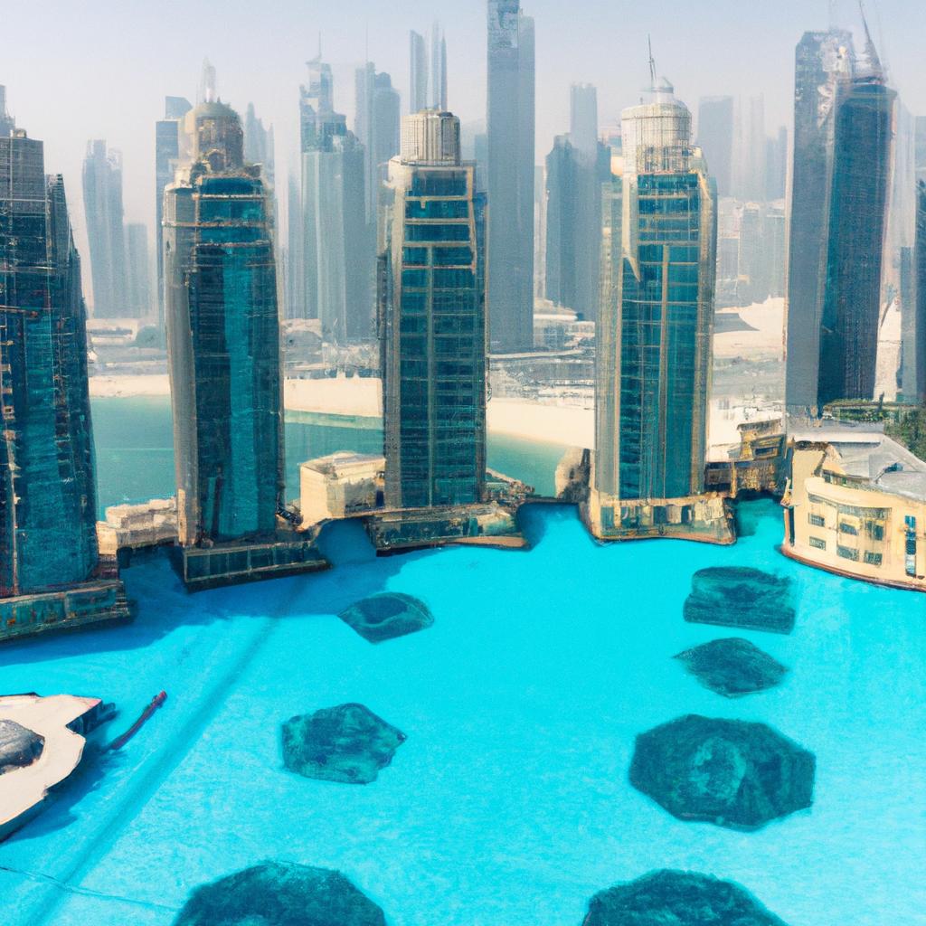 Get a panoramic view of the world's largest hotel pool amidst towering skyscrapers