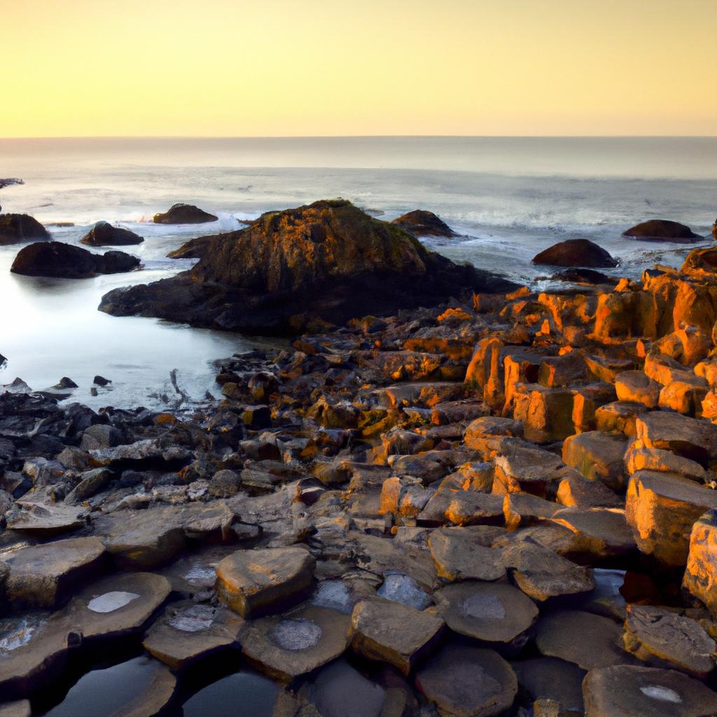 Experience the stunning beauty of the Giants Causeway at sunset