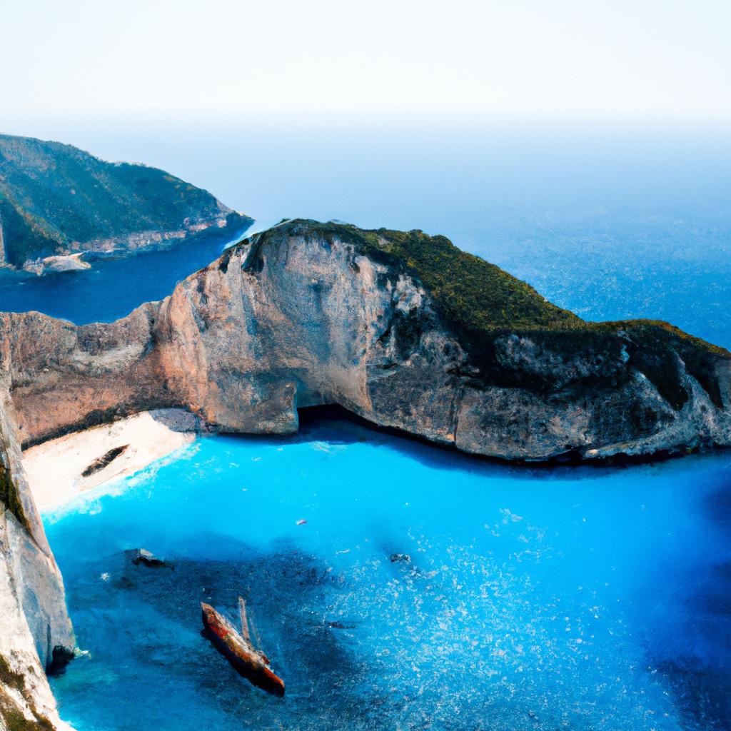 The view from above showcases the expansive beauty of Zakynthos Shipwreck Beach.