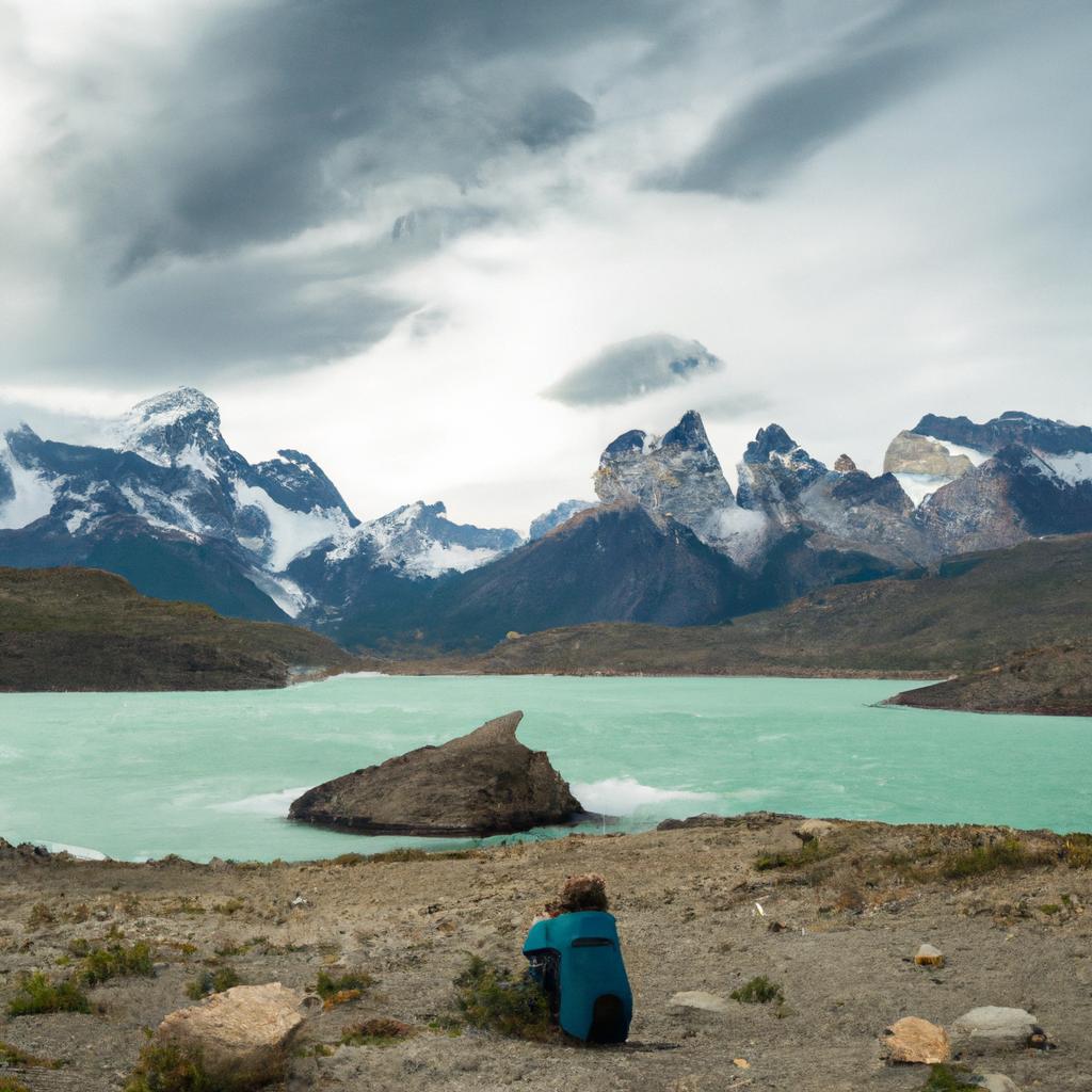 A serene moment by the glacial lake in Torres del Paine National Park.
