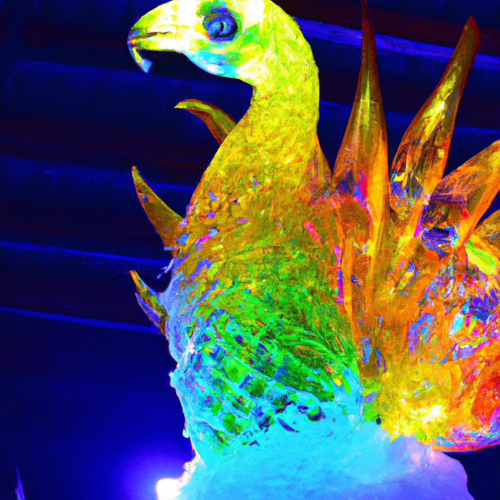 The vibrant colors of this ice sculpture of a peacock are eye-catching