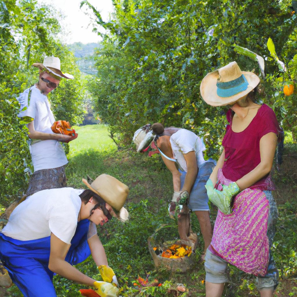 A group of friends harvests their organic fruits and vegetables.