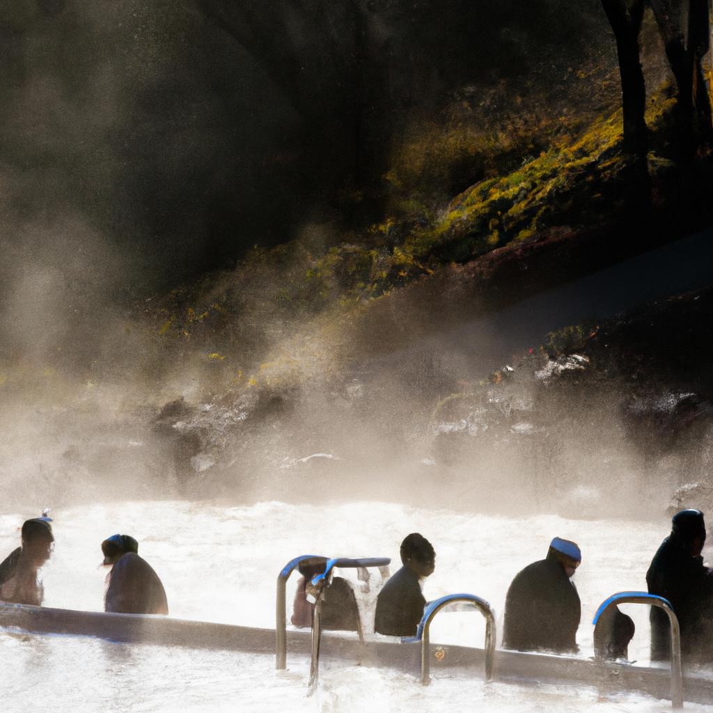 A relaxing experience at a popular hot spring destination surrounded by breathtaking views.