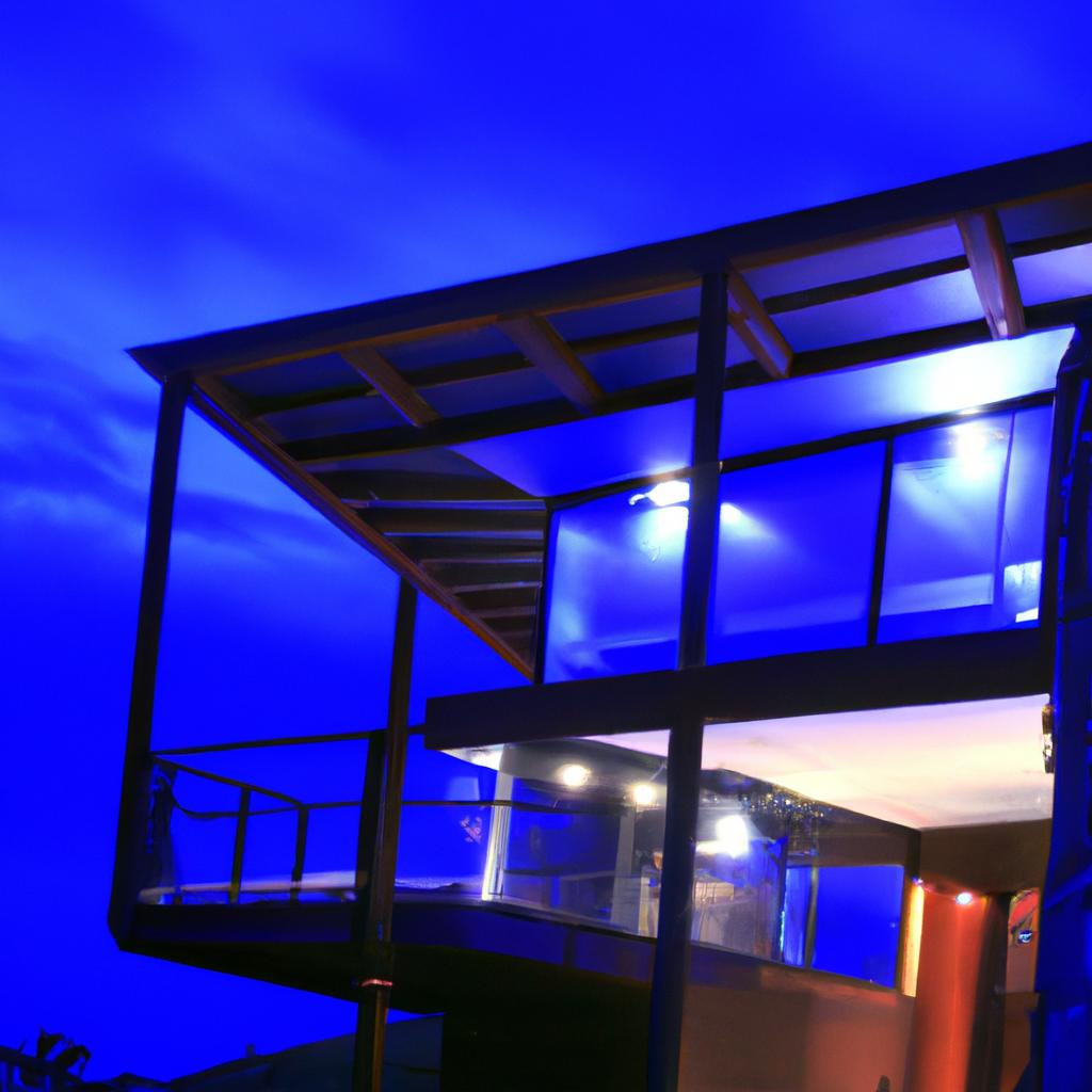 Experience the magic of the Peru Skylodge at night with its captivating illuminated exterior.