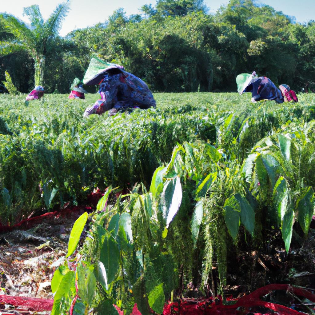 Workers picking Phu Quoc pepper pods on a farm in Vietnam