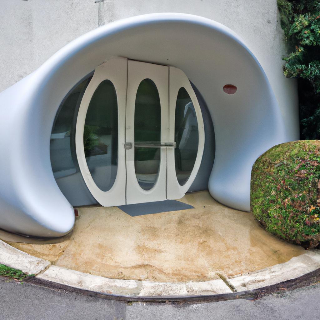 The Bubble Palace's entrance is just as unique as its architecture, with a curved door that matches the rounded design of the property.