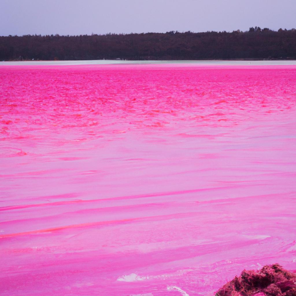The Pink Ocean in Australia gets its striking color from a type of algae that thrives in warm waters.