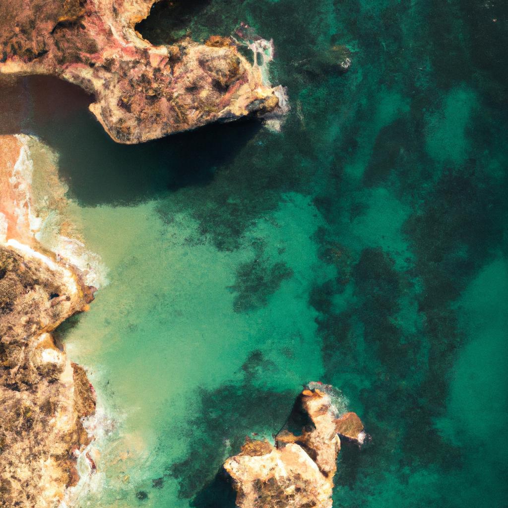 The crystal-clear waters of Portugal cave beach are mesmerizing from above