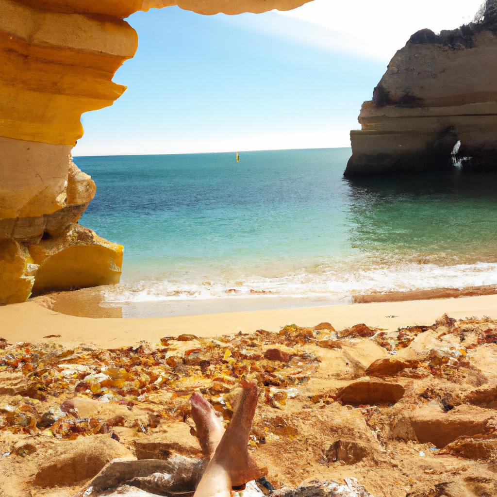 The golden sands of Portugal cave beach are perfect for a relaxing day at the beach