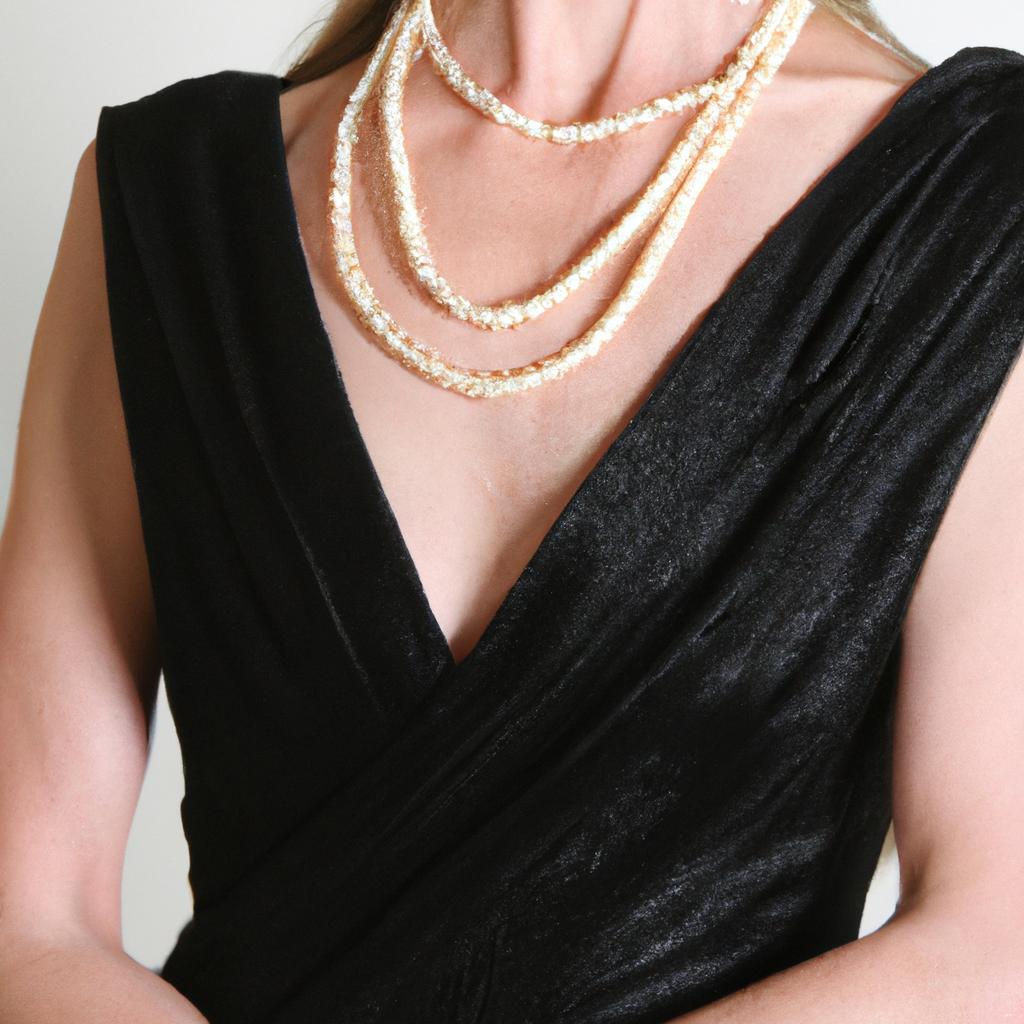 The classic combination of a black dress and a long strand of pristine pearls exudes sophistication and elegance