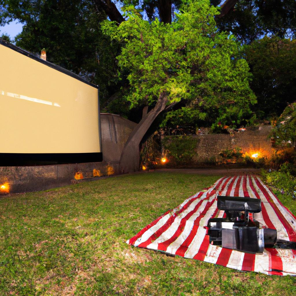 Projector set up for garden movie night