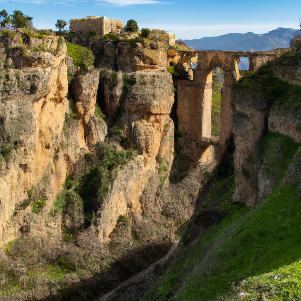 The breathtaking panoramic view of Puente Nuevo spanning across the gorge