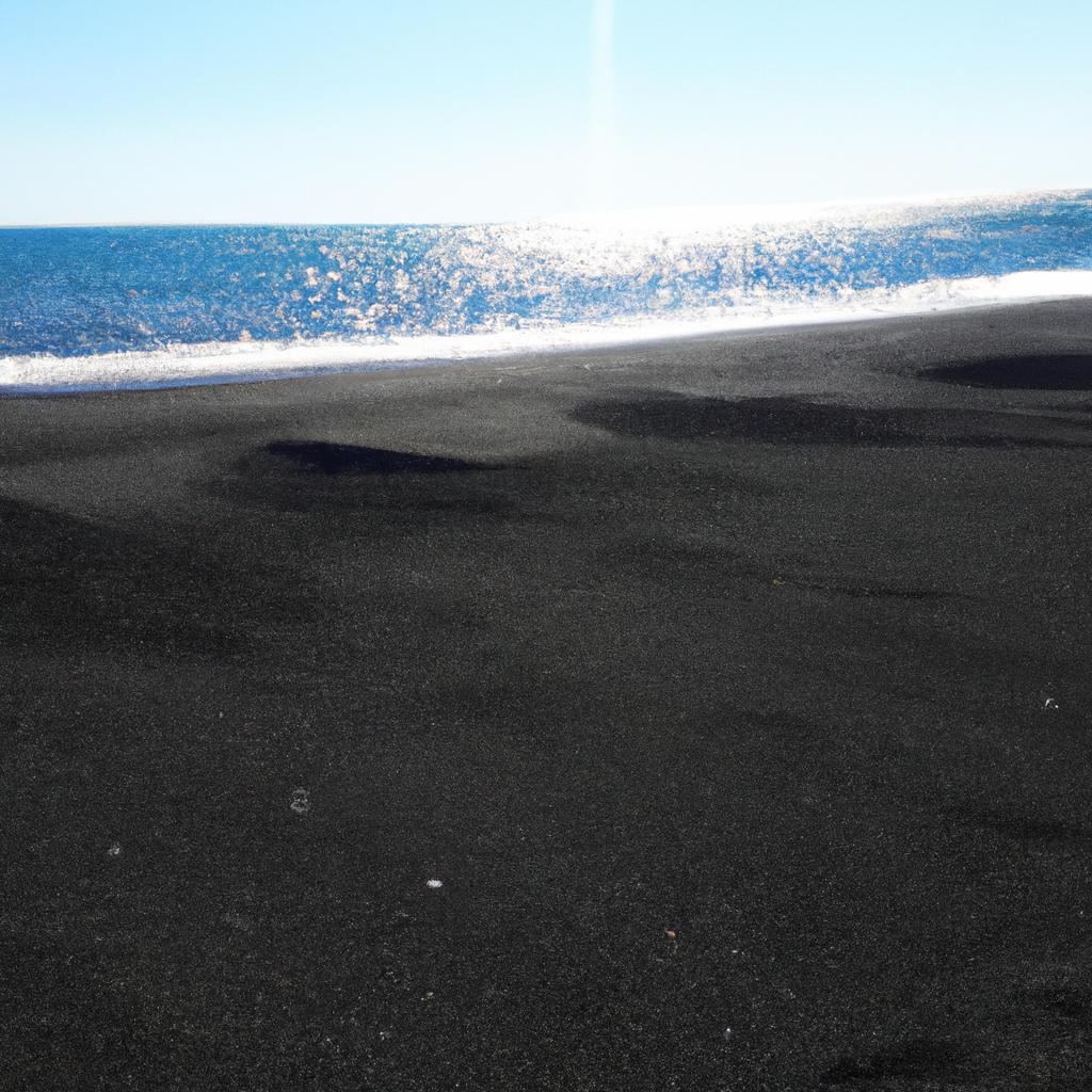 Punalu'u Beach in Hawaii is a striking black sand beach that sparkles under the sun's rays, creating a mesmerizing sight.